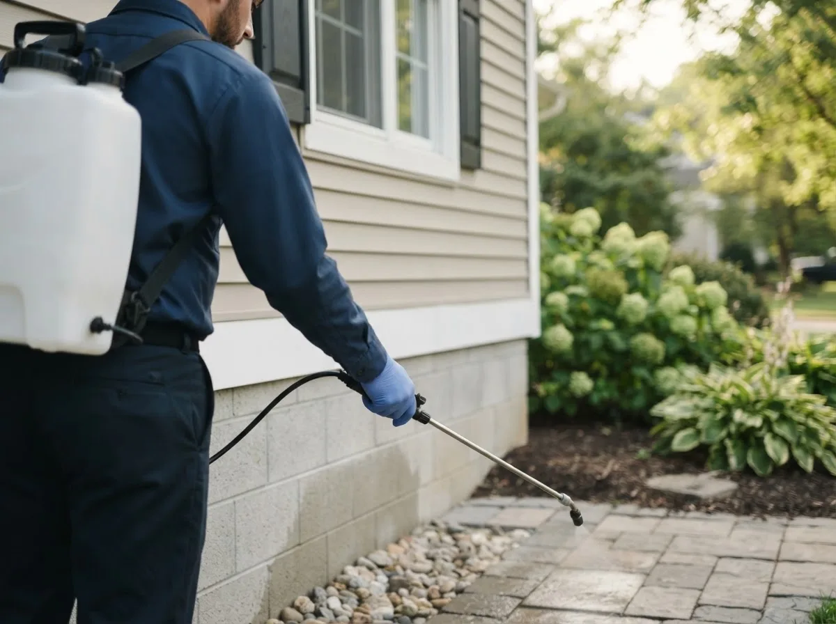 Pest control technician inspecting a home in Trinway, OH